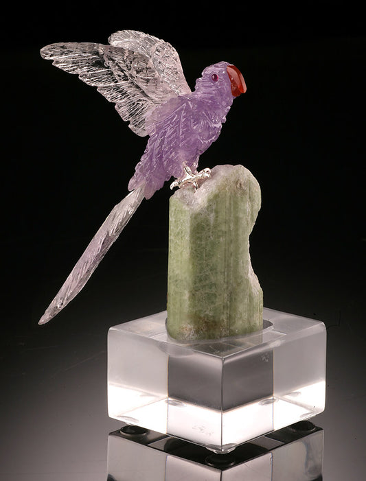 Amethyst Parrot on Tourmaline Base