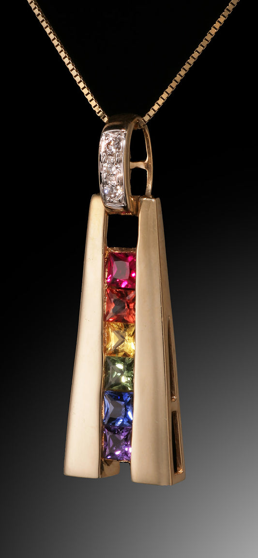 Rainbow Sapphire and Diamond Pendant in 14k Gold