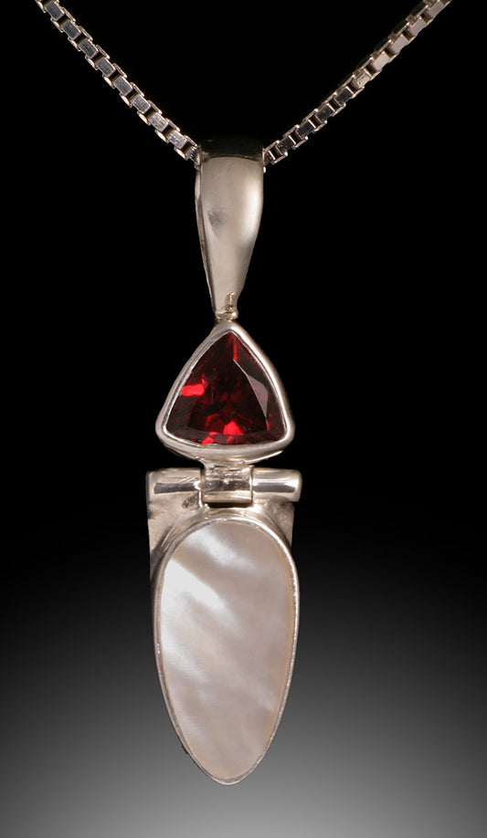 Garnet and Mother of Pearl Pendant (with chain)