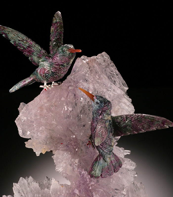 Two Hummingbirds Crystal Carving