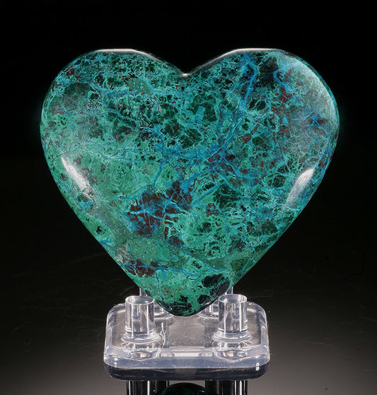 Chrysocolla and Malachite Heart Carving (with stand)