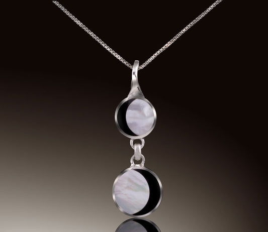 Phases of the Moon Double Drop pendant with 18" Chain