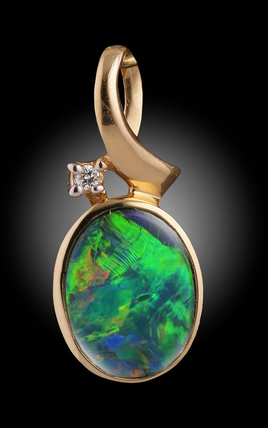 Australian Opal and Diamond Pendant, 14k Yellow Gold