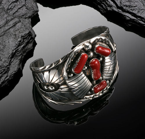 Native American Red Coral Cuff Bracelet