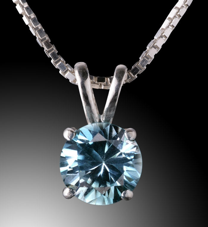 7mm Blue Zircon Pendant w/ Chain