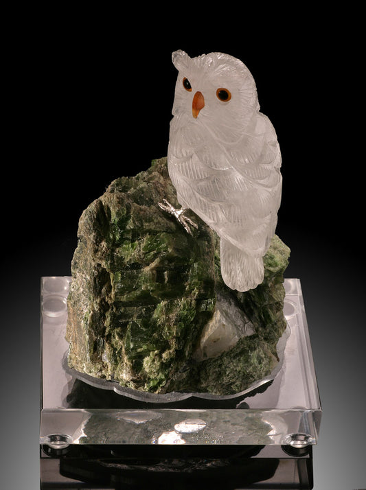 Clear Quartz Owl on Chrome Diopside Base