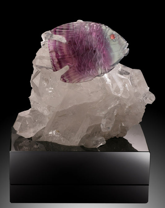 Fluorite Fish On Quartz Cluster