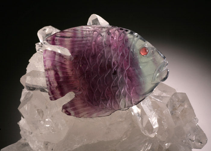 Fluorite Fish On Quartz Cluster
