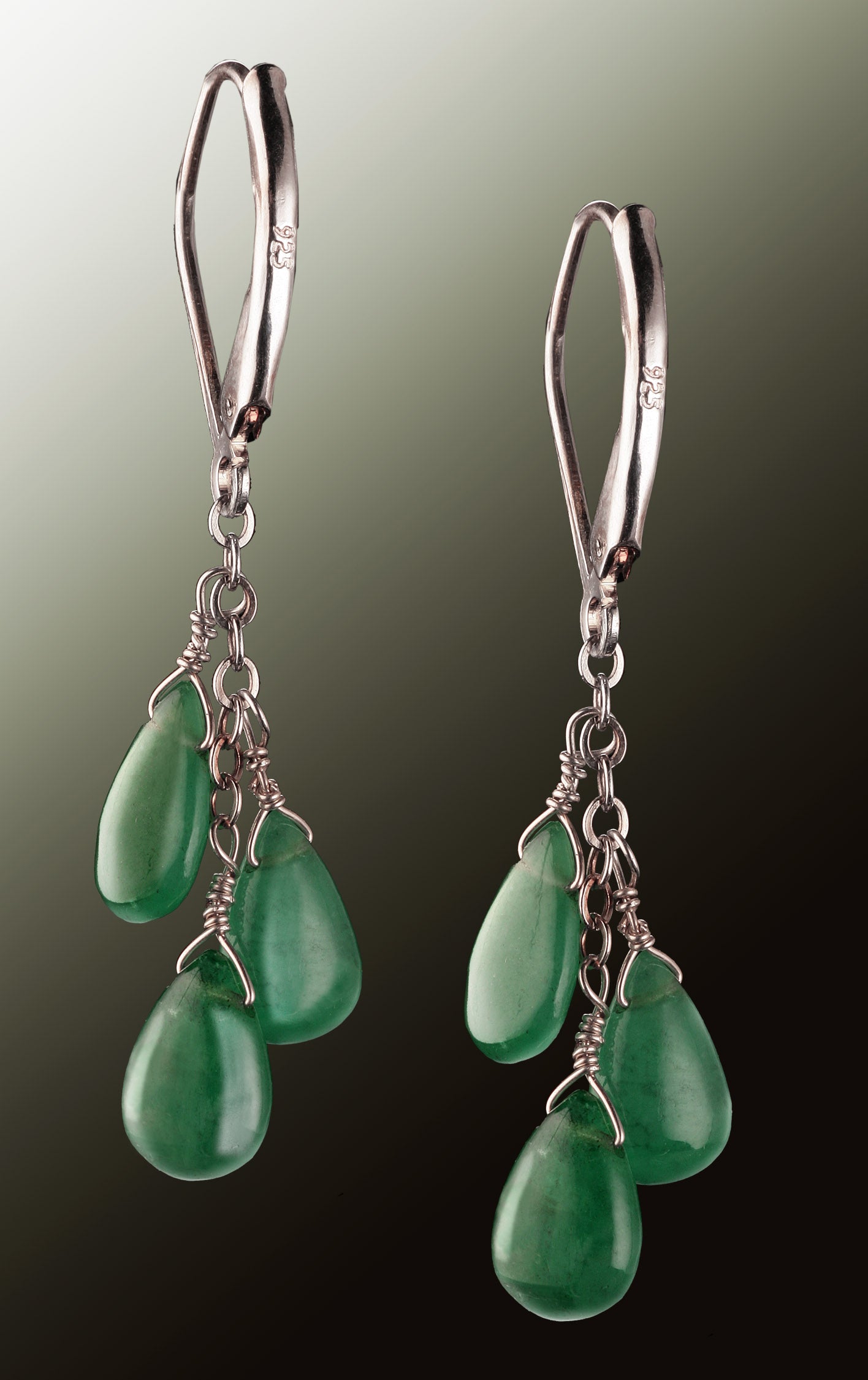 3 Drop Emerald Earrings