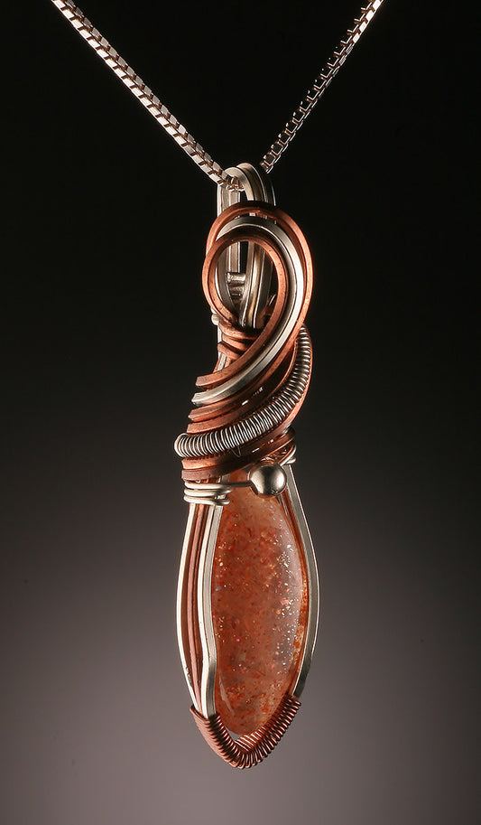 Sunstone, Copper & Silver Wire Wrap (with chain)