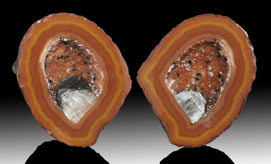 Cut Geode Pair w/ Hematite Crystal from Beipo Mine, China