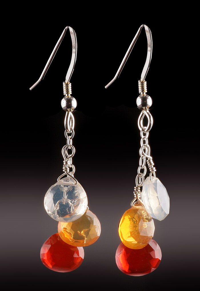 3 drop Mexican Fire Opal Earrings