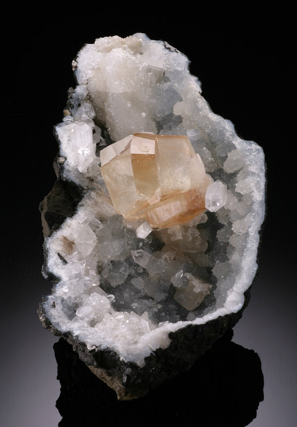Calcite Crystal on Apophyllite and Quartz