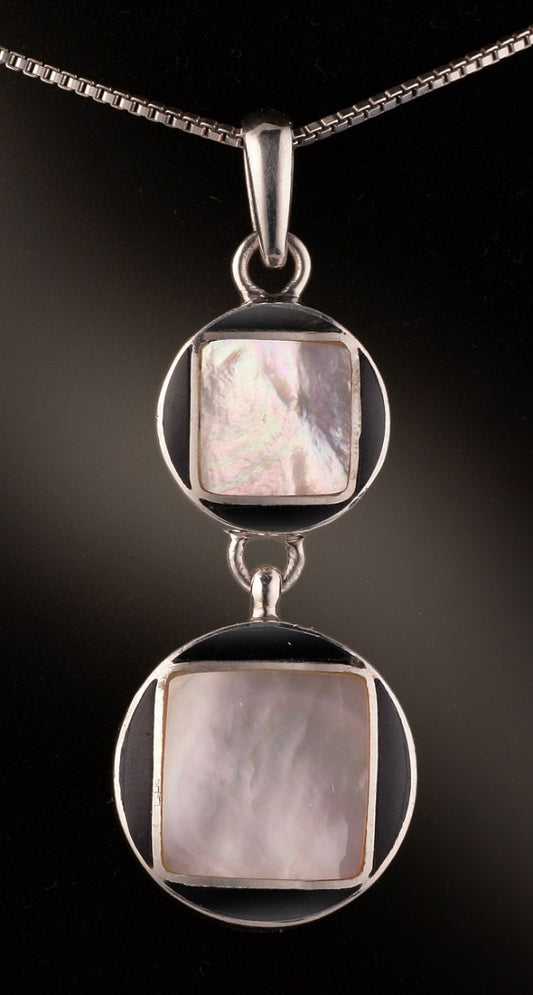 Mother of Pearl & Black Shell Pendant (with chain)