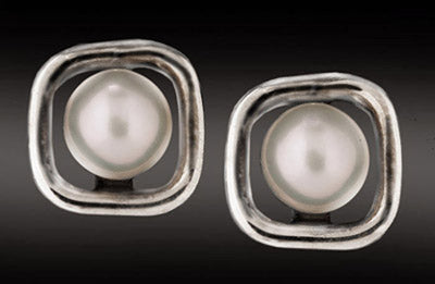 Pearl Studs, Square Setting