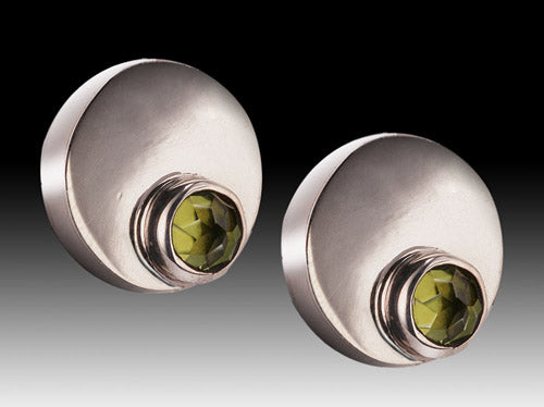 Peridot Round Studs on Silver Disc