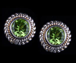6mm Brilliant Cut Silver Rope Peridot Posts