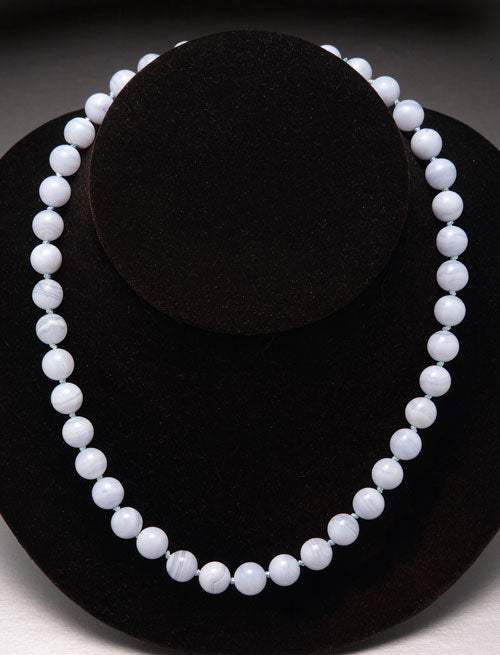 Blue Lace Agate Bead Necklace - 10mm