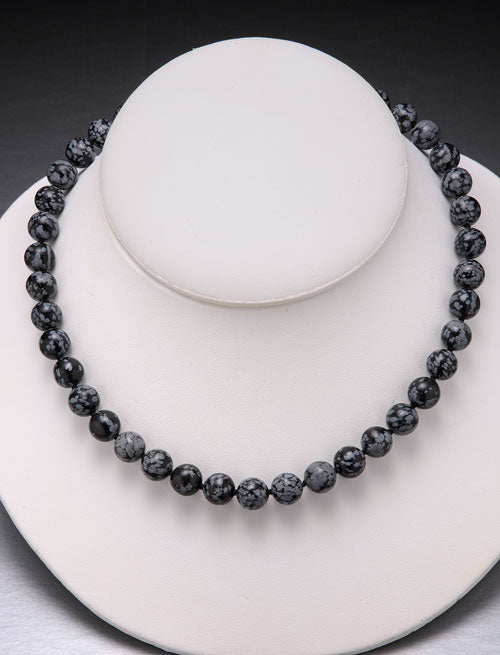 Snowflake Obsidian Bead Necklace-8mm