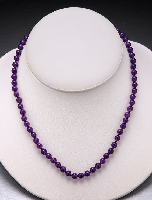 Amethyst Bead Necklace-6mm