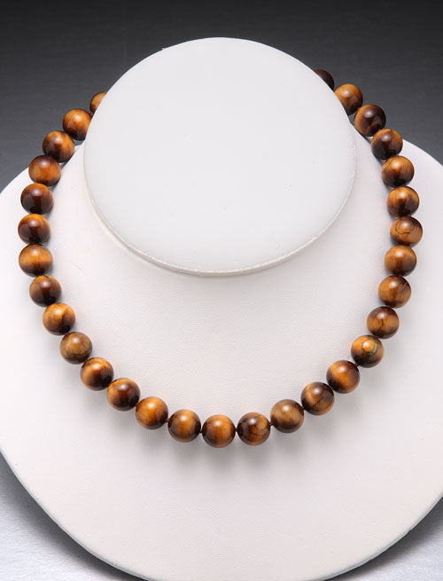 Tiger Eye Bead Necklace-10mm