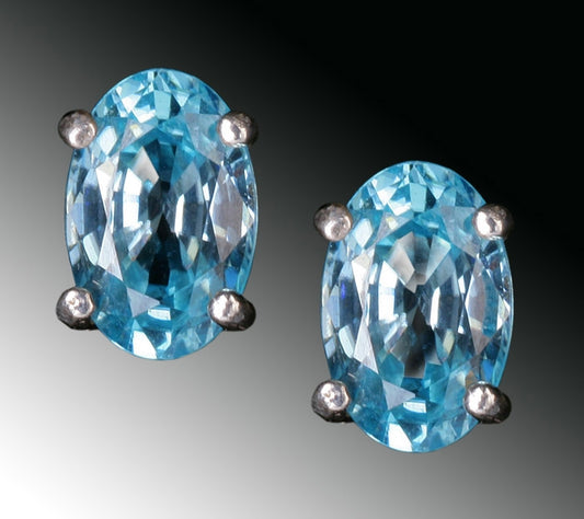 6 x 4mm /  Natural Blue Zircon Earrings