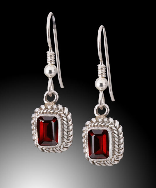Rectangular Cut Garnet Earrings