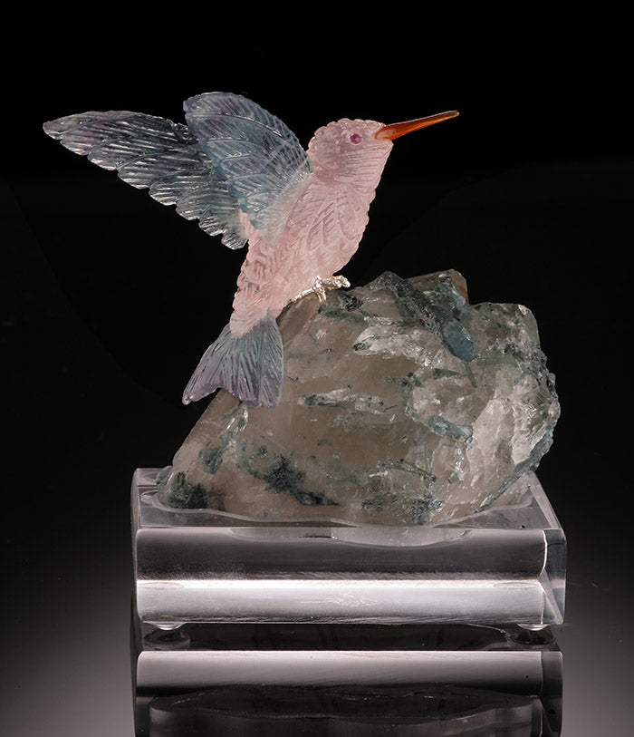 Rose Quartz Hummingbird Carving