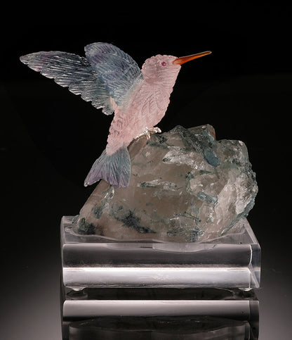 Rose Quartz Hummingbird Carving