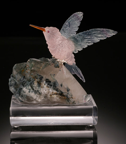 Rose Quartz Hummingbird Carving