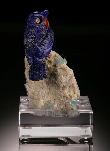 Lapis Owl on Tourmaline/Quartz Base