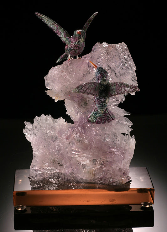 Two Hummingbirds Crystal Carving
