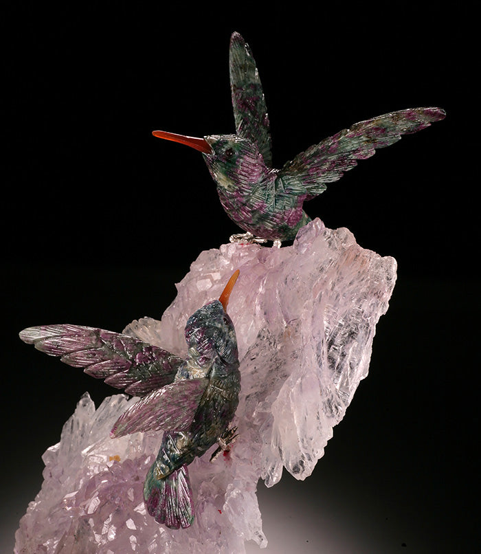 Two Hummingbirds Crystal Carving