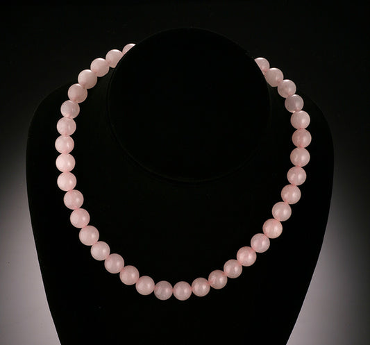 Rose Quartz Bead Necklace-10mm