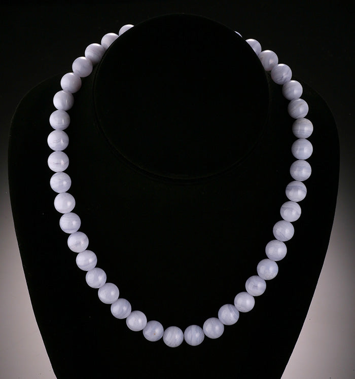 Blue Lace Agate Bead Necklace - 10mm