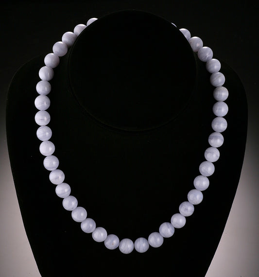 Blue Lace Agate Bead Necklace - 10mm