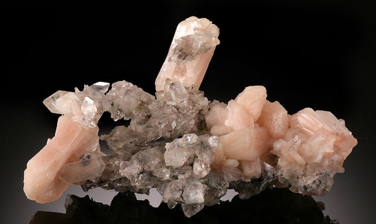 Peach Stilbite and Apophyllite on Druzy Chalcedoy