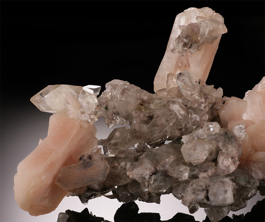 Peach Stilbite and Apophyllite on Druzy Chalcedoy