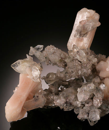 Peach Stilbite and Apophyllite on Druzy Chalcedoy