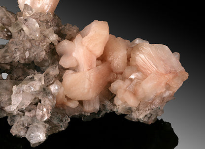 Peach Stilbite and Apophyllite on Druzy Chalcedoy
