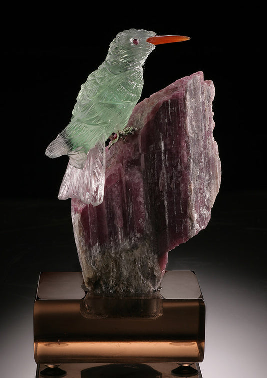 Fluorite Hummingbird on Pink Tourmaline