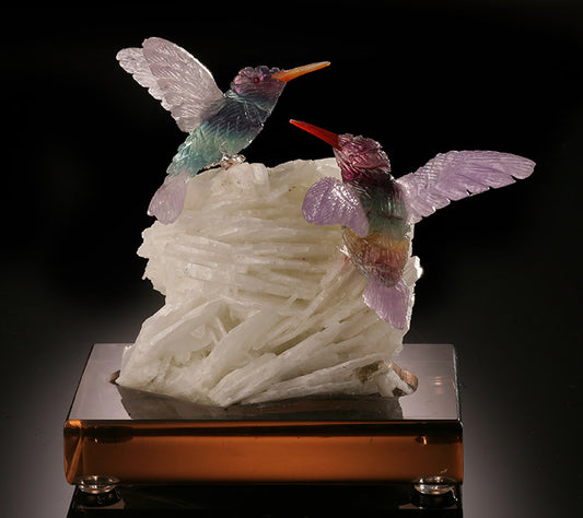 Two Hummingbirds Crystal Carving