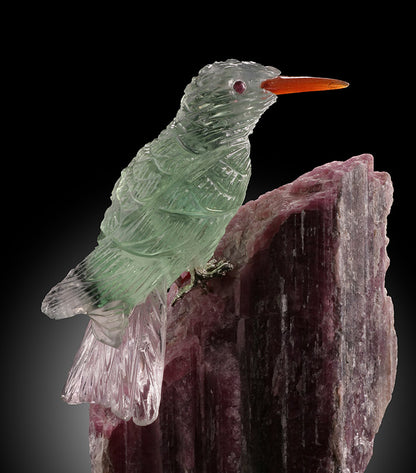 Fluorite Hummingbird on Pink Tourmaline