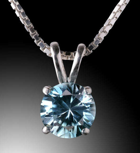 7mm Blue Zircon Pendant w/ Chain