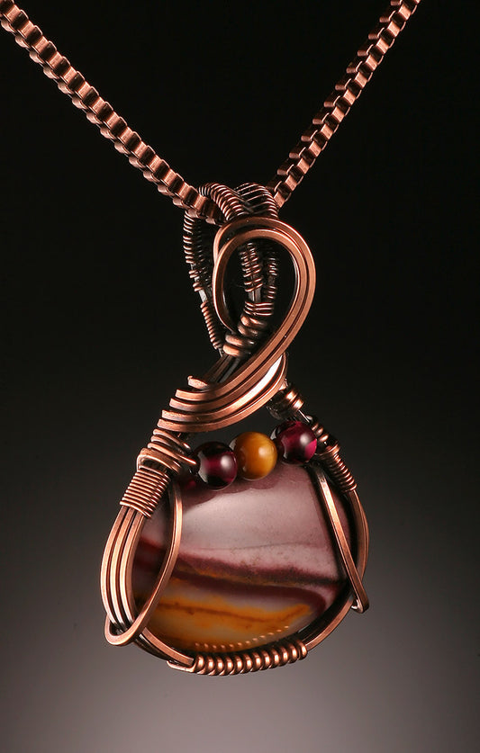 Mookaite Jasper, Copper Wire Wrap (with chain)