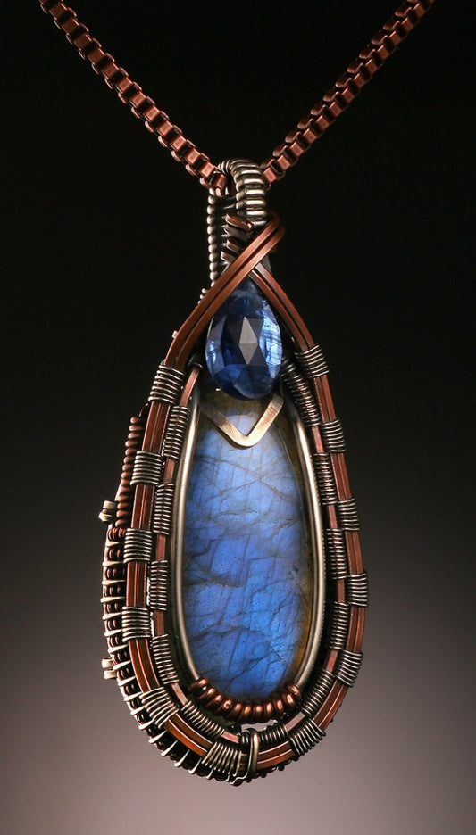 Labradorite and Kyanite Wire Wrap (with chain)