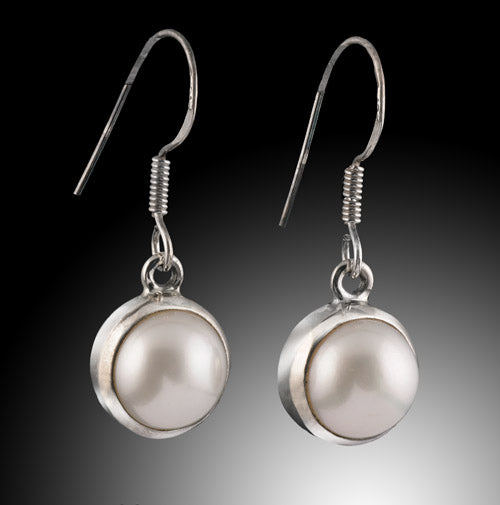 Bezel Set Pearl Earrings