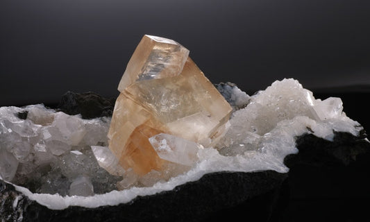 Calcite Crystal on Apophyllite and Quartz