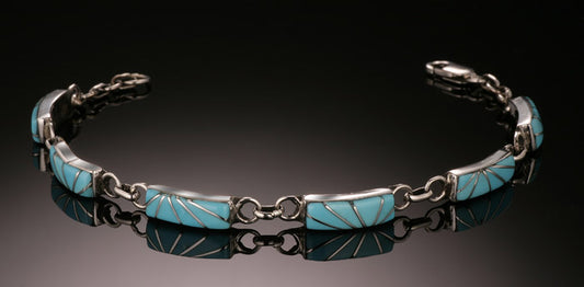 Turquoise Inlay Link Bracelet, Zuni