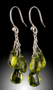 3 Stone Peridot Briolette Earrings